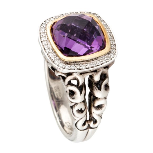 CHARLES KRYPELL DIAMOND 18K YELLOW GOLD & STERLING SILVER AMETHYST RING - Picture 5 of 8